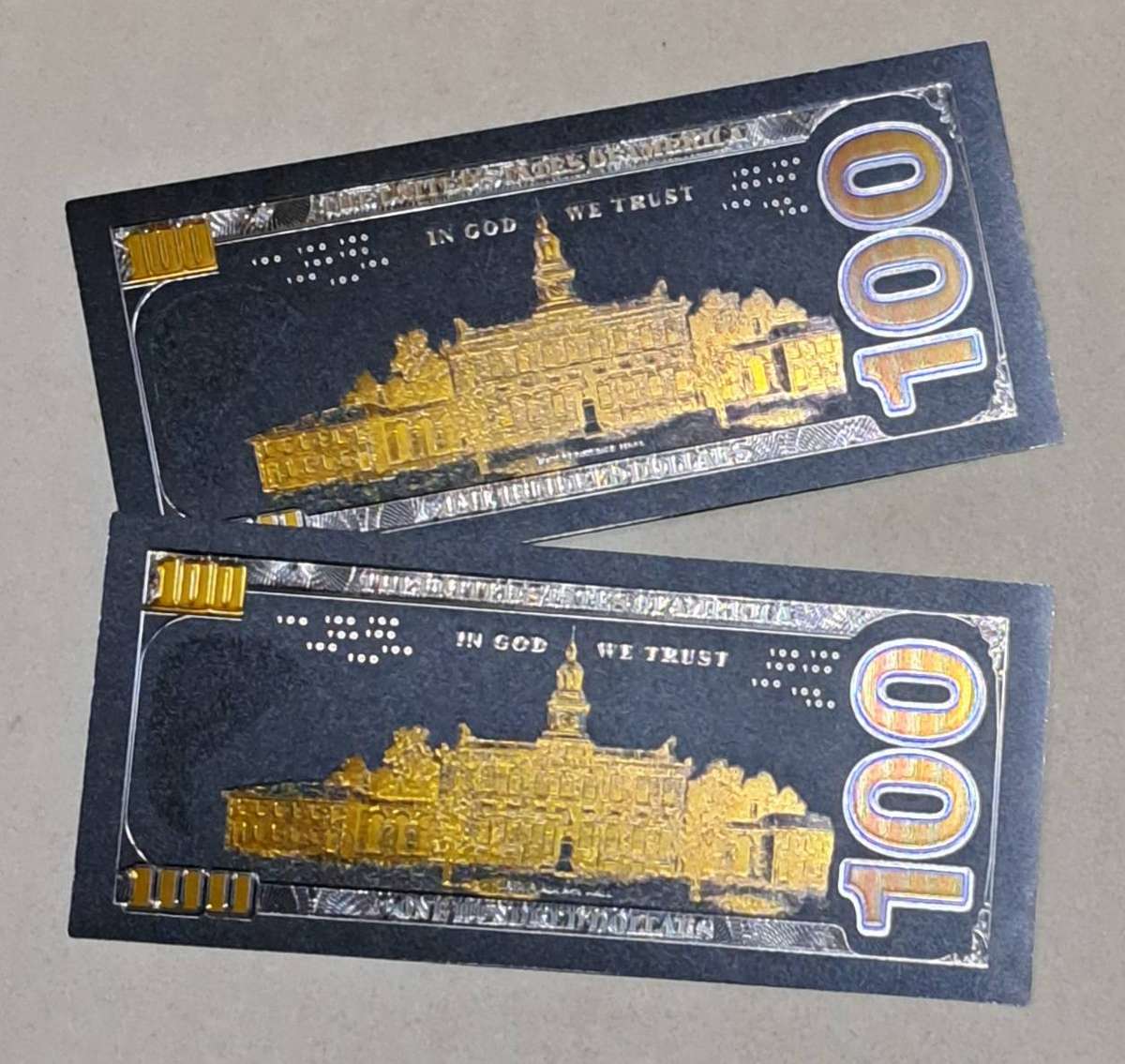 Benjamin Franklin Black USA $100/Dollar Bills 2 Commemorative Bills. New Great Bills .