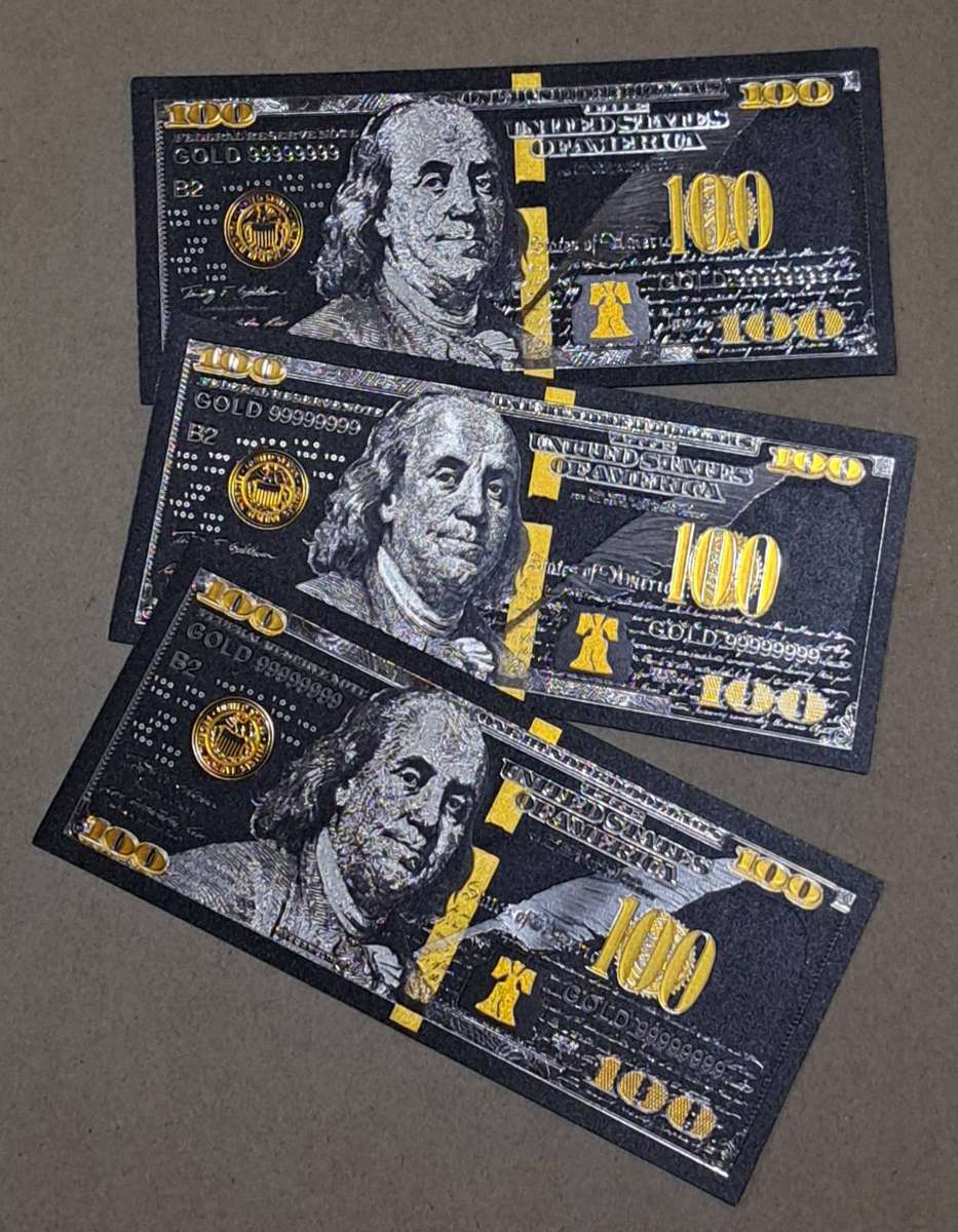 Benjamin Franklin Black USA $100/Dollar Bills 3 Commemorative Bills. New Great Bills .