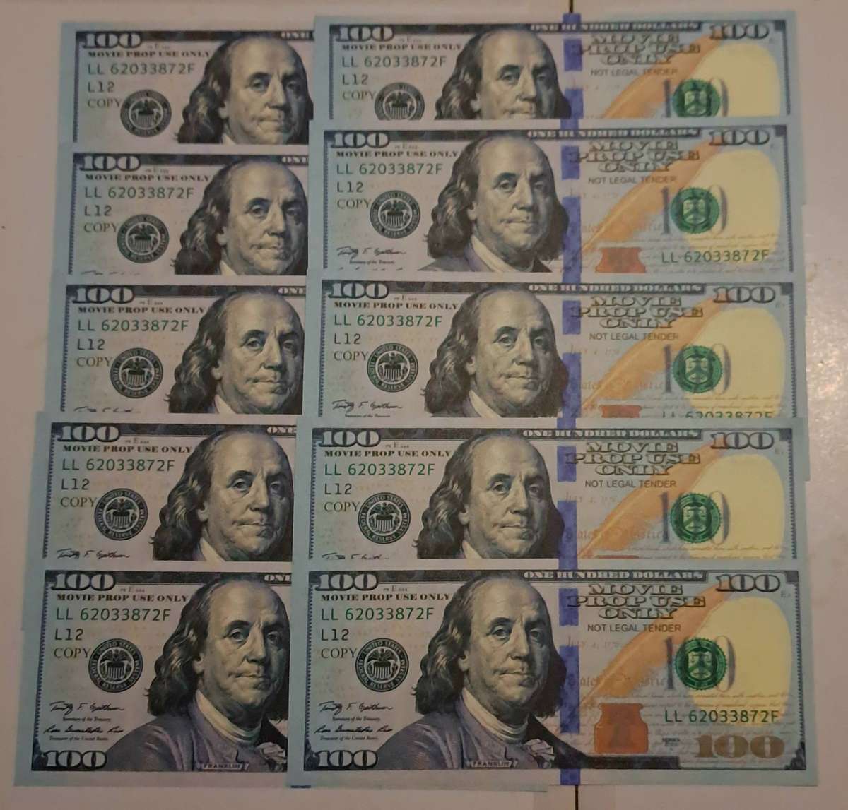 10pcs Benjamin Franklin 100-Dollars / Movie Props Bank Notes New .