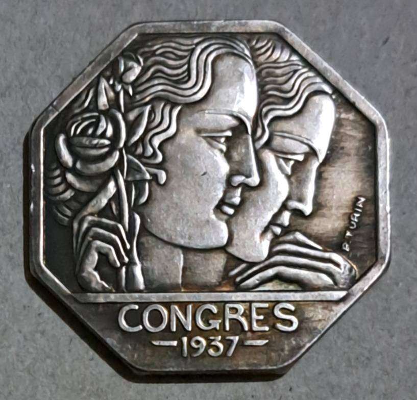 1937 Vintage Paris Octagonal Commemorative coin New