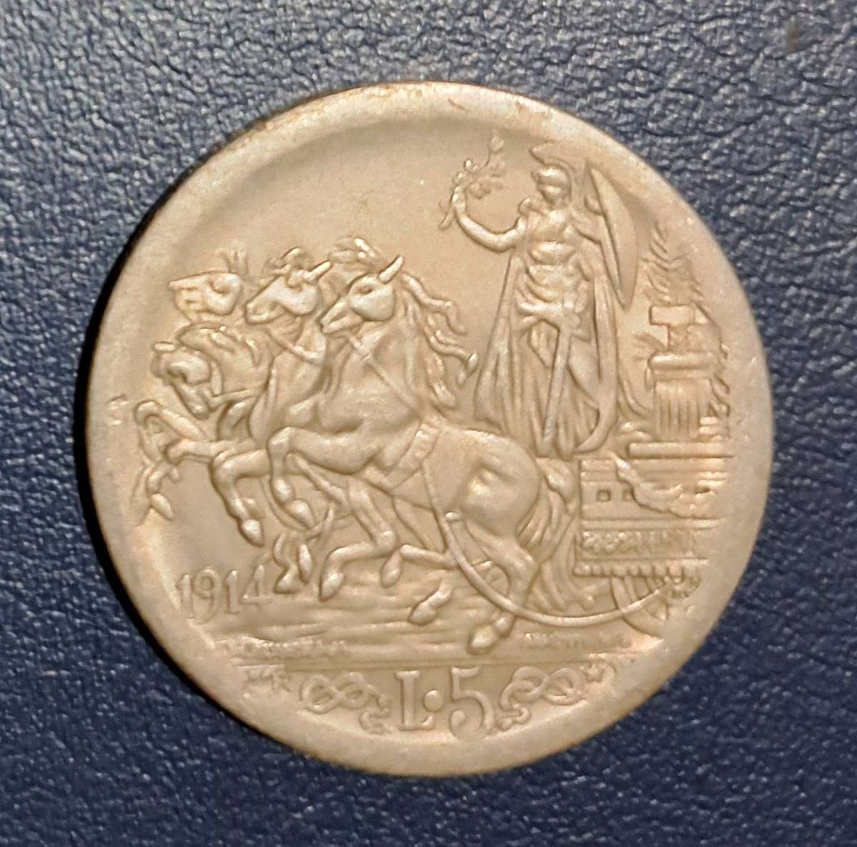 1914 Vintage 5 Lire Italian Commemorative Coin