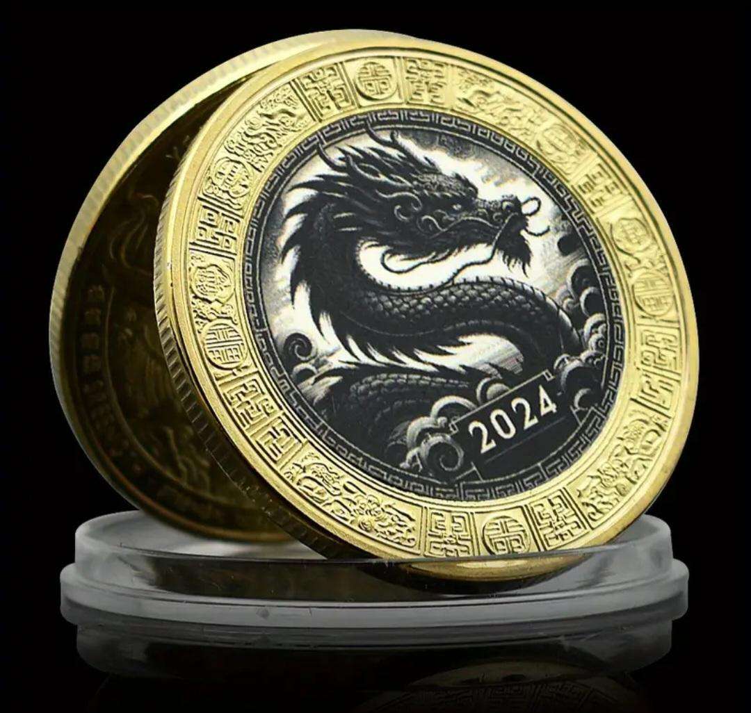 2024 Year of The Dragon" The Black Dragon Coin "40mm New in Capsule""