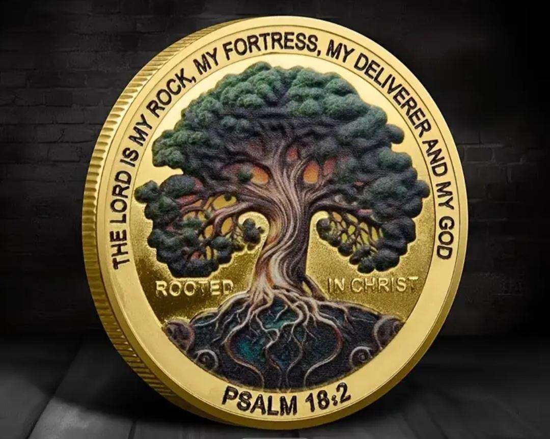 Inspirational Tree of Life Coin Engraved Bible Verse Psalm 18:2 .  40mm " New in Capsule "