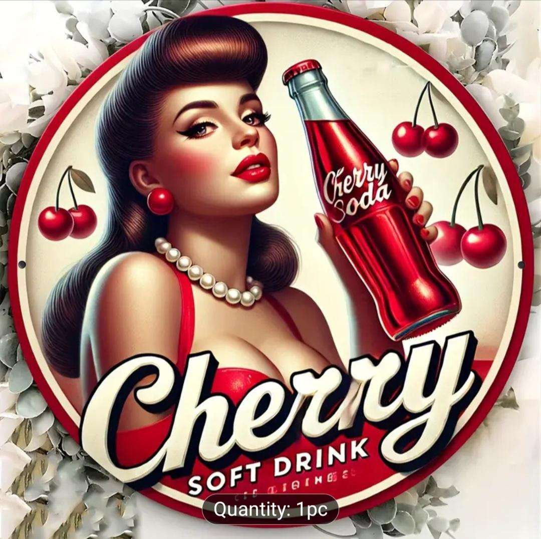 Retro Cherry Soda Wooden Sign, 7.87" Round Vintage Art Decor