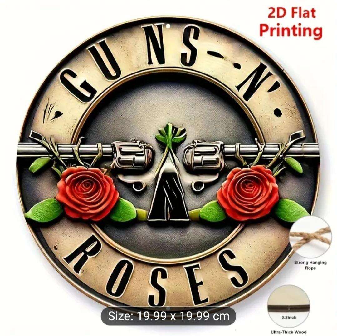 Vintage Guns & Roses Logo Metal Sign - Iconic Aluminium Wall Art 20×20cm
