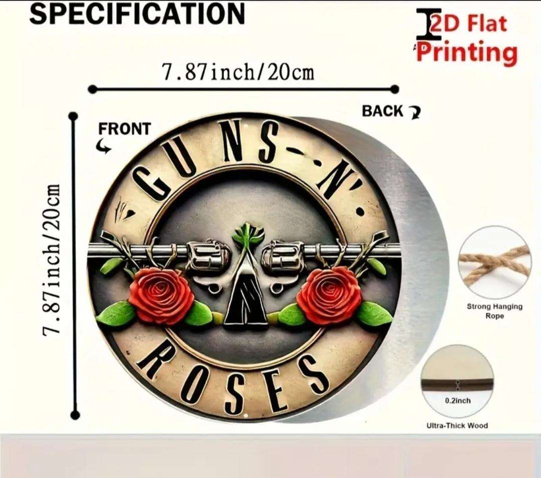 Vintage Guns & Roses Logo Metal Sign - Iconic Aluminium Wall Art 20×20cm