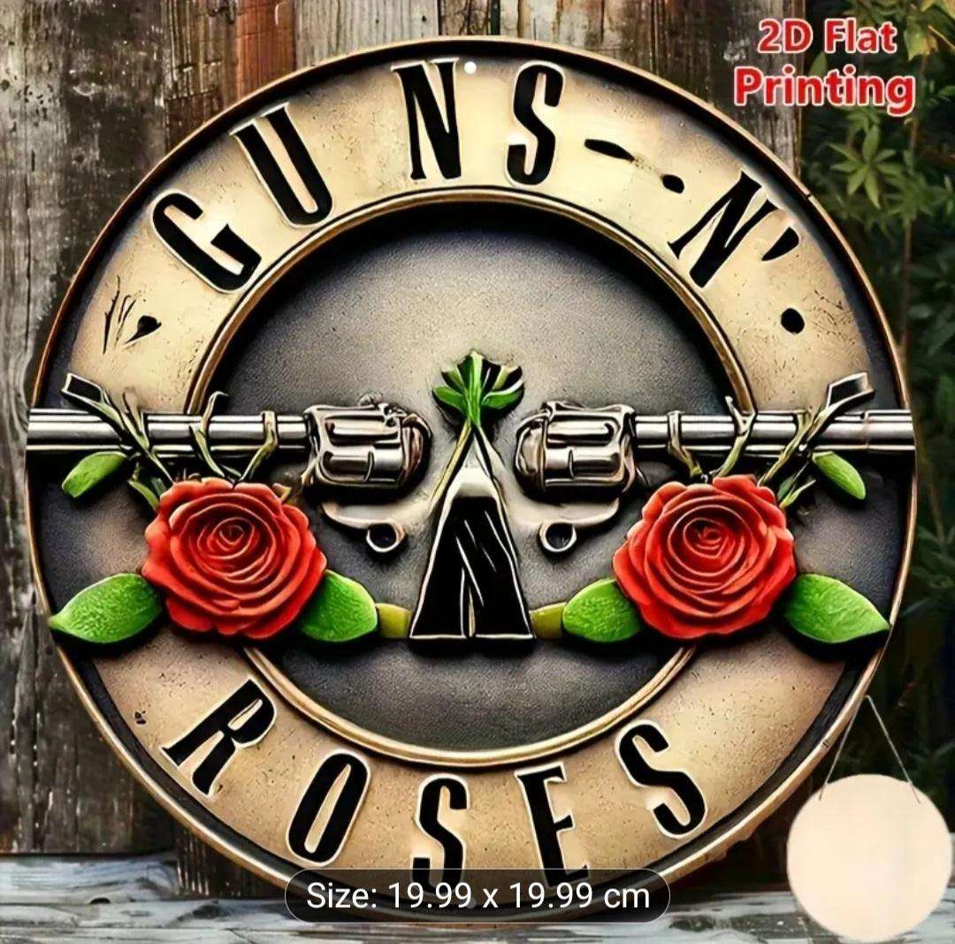 Vintage Guns & Roses Logo Metal Sign - Iconic Aluminium Wall Art 20×20cm