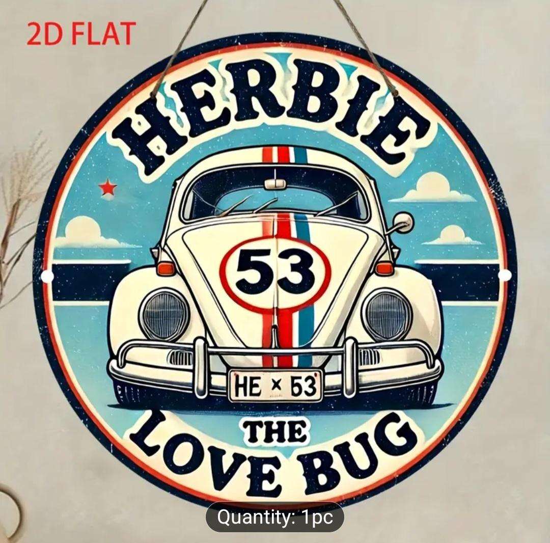 Vintage Herbie Love Bug Acrylic Sign Universal Hanging Decorative Plaque. Classic Car. 8×8cm