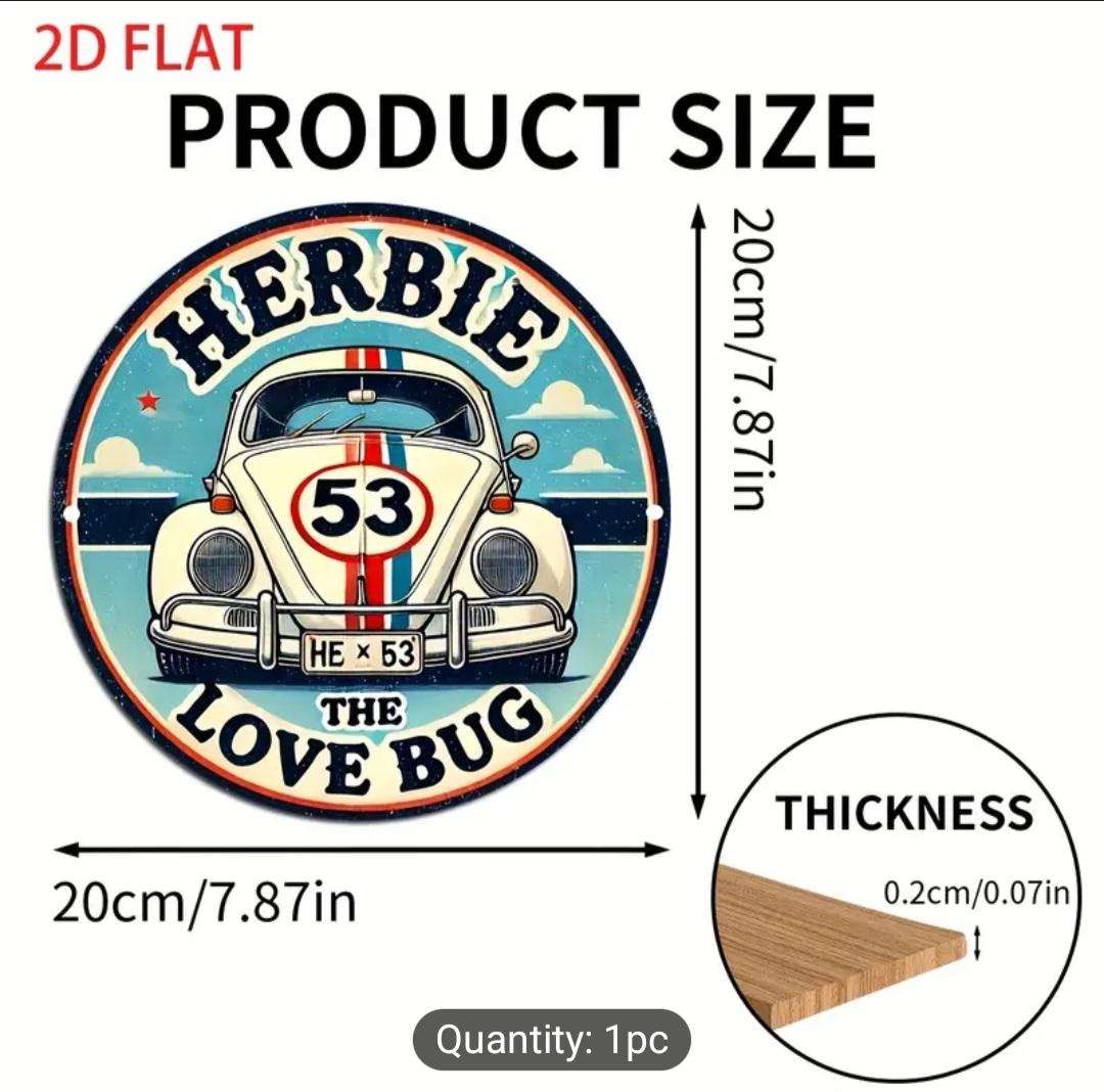 Vintage Herbie Love Bug Acrylic Sign Universal Hanging Decorative Plaque. Classic Car. 8×8cm