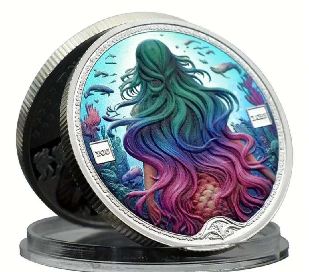 Silver Plated Mermaid Lucky Coin New in Capsule " Crown Size Coin "