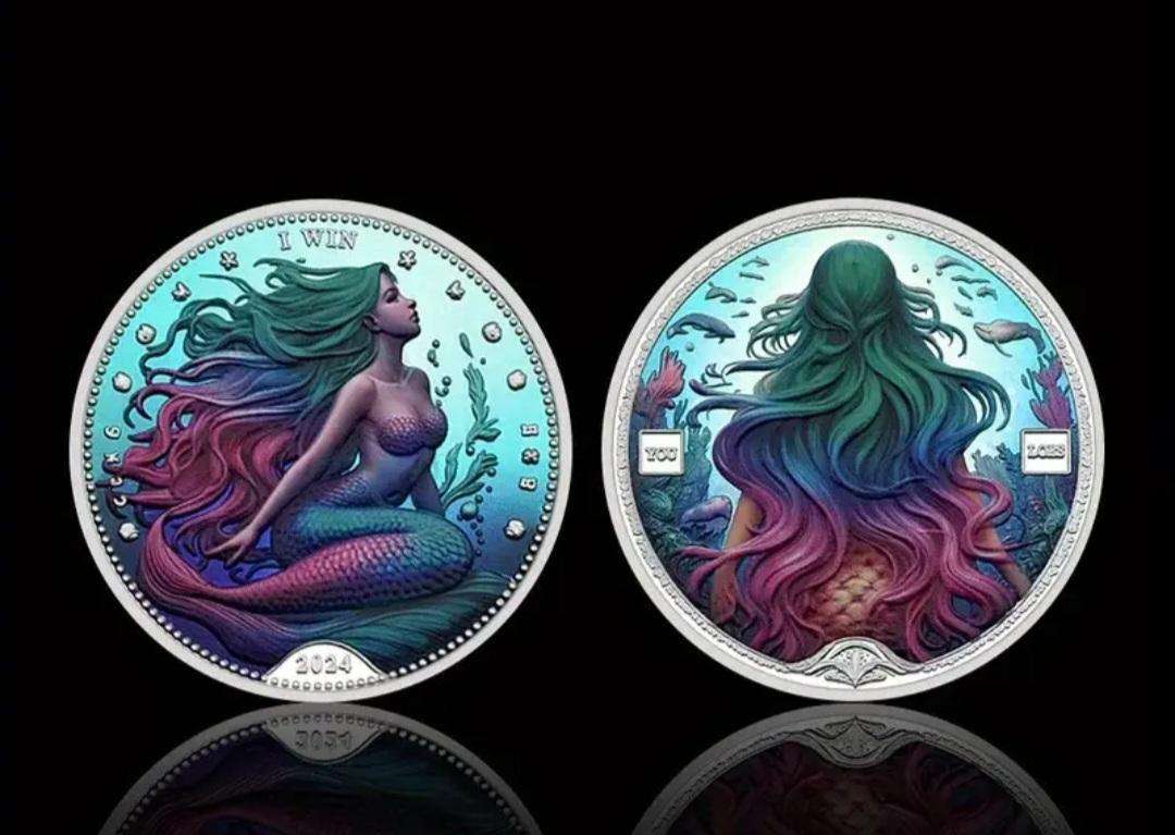 Silver Plated Mermaid Lucky Coin New in Capsule " Crown Size Coin "