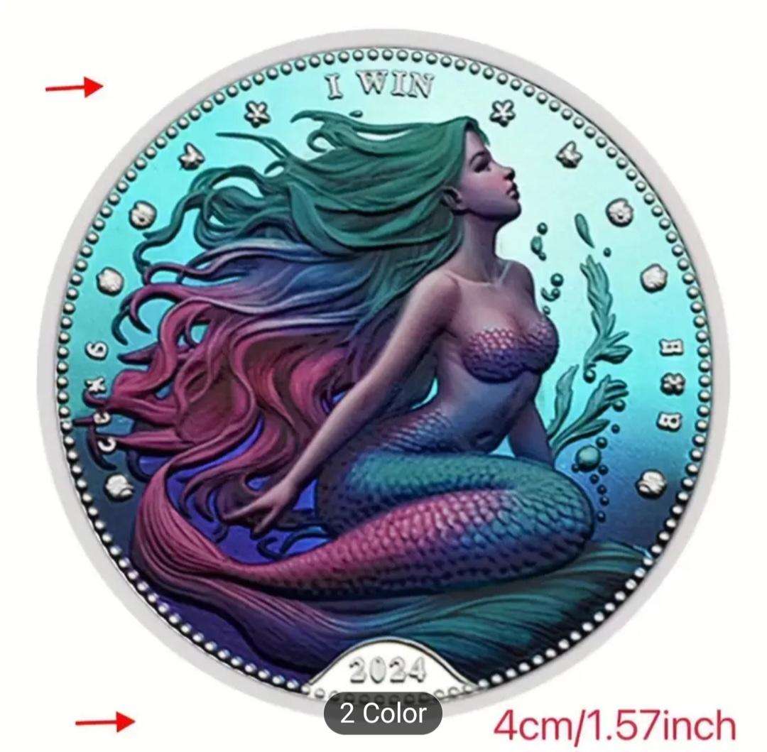 Silver Plated Mermaid Lucky Coin New in Capsule " Crown Size Coin "