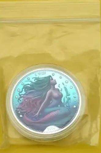 Silver Plated Mermaid Lucky Coin New in Capsule " Crown Size Coin "