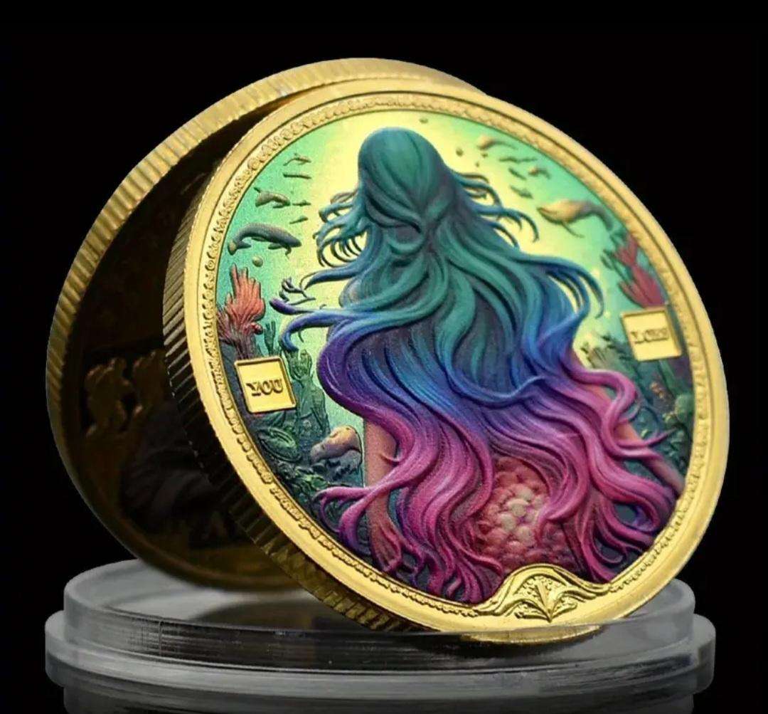 Gold Plated Mermaid Lucky Coin. New in Capsule."Crown Size Coin "
