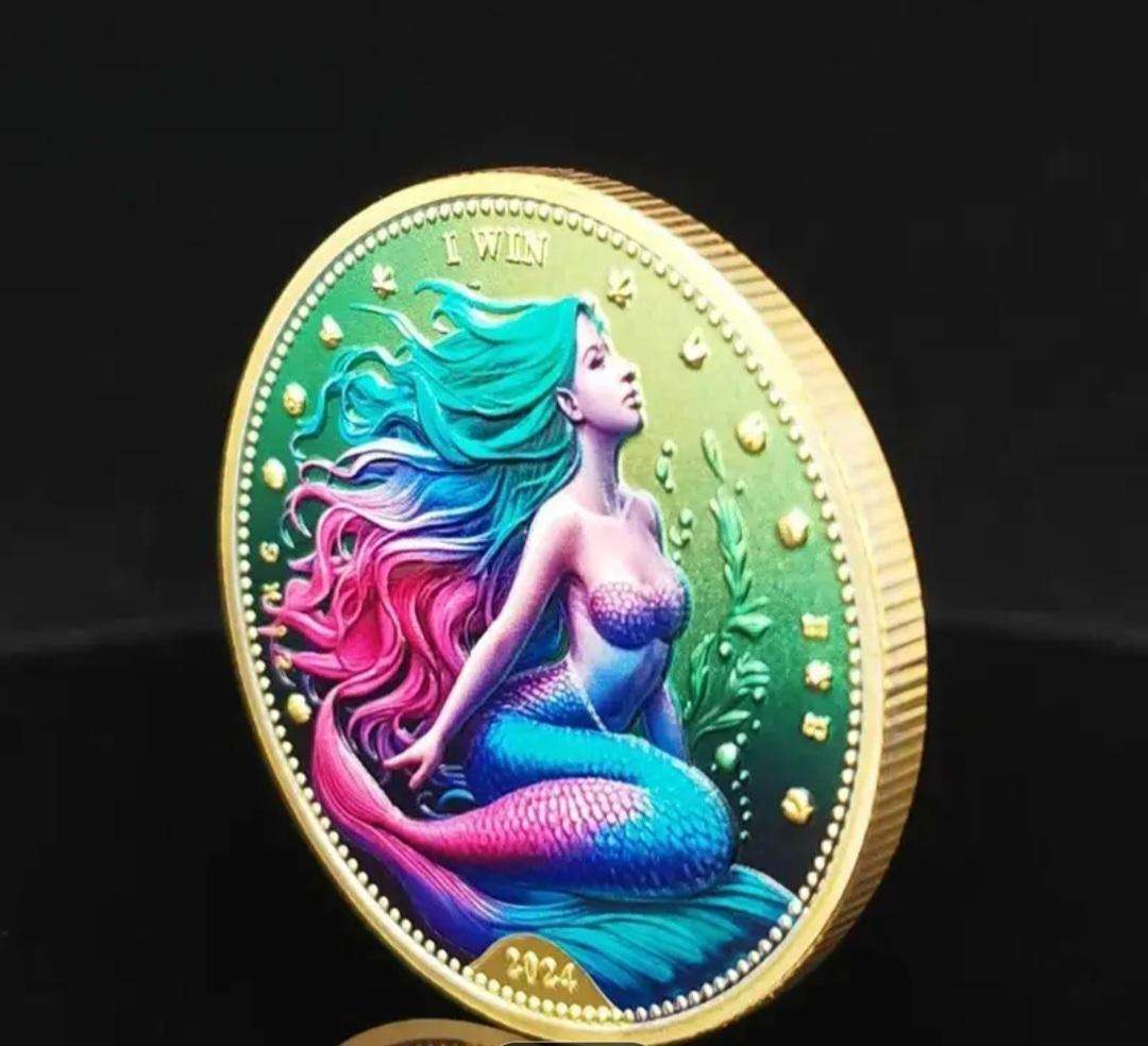 Gold Plated Mermaid Lucky Coin. New in Capsule."Crown Size Coin "