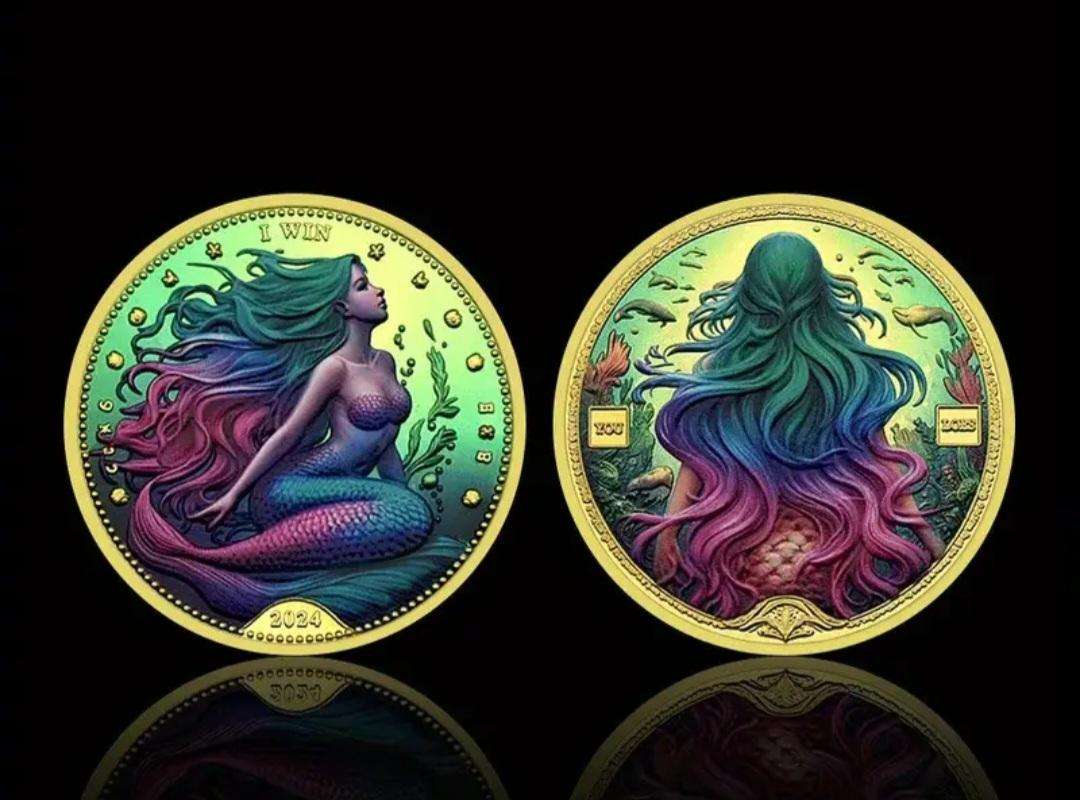 Gold Plated Mermaid Lucky Coin. New in Capsule."Crown Size Coin "