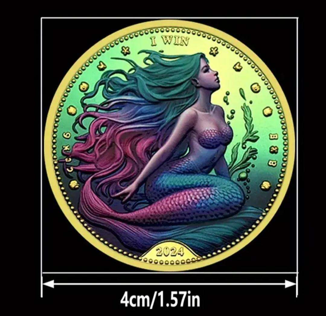 Gold Plated Mermaid Lucky Coin. New in Capsule."Crown Size Coin "