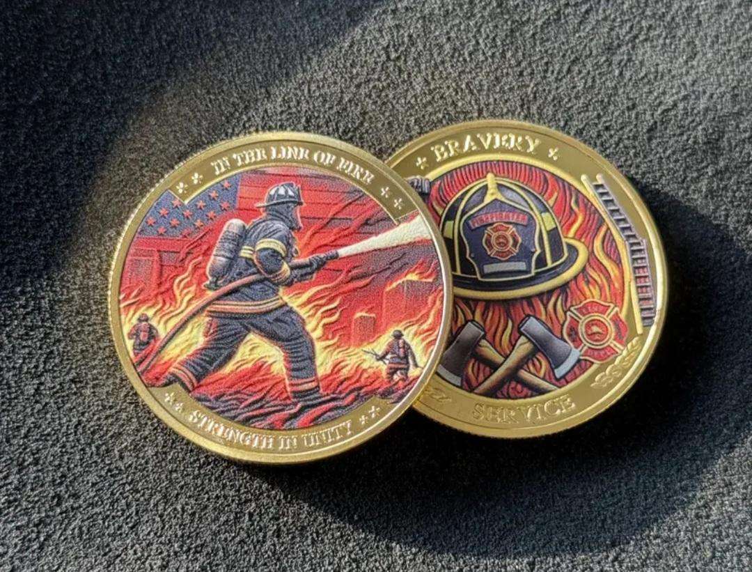 Unique Colorful Fire Fighters Bravely Service Coin New in Capsule.