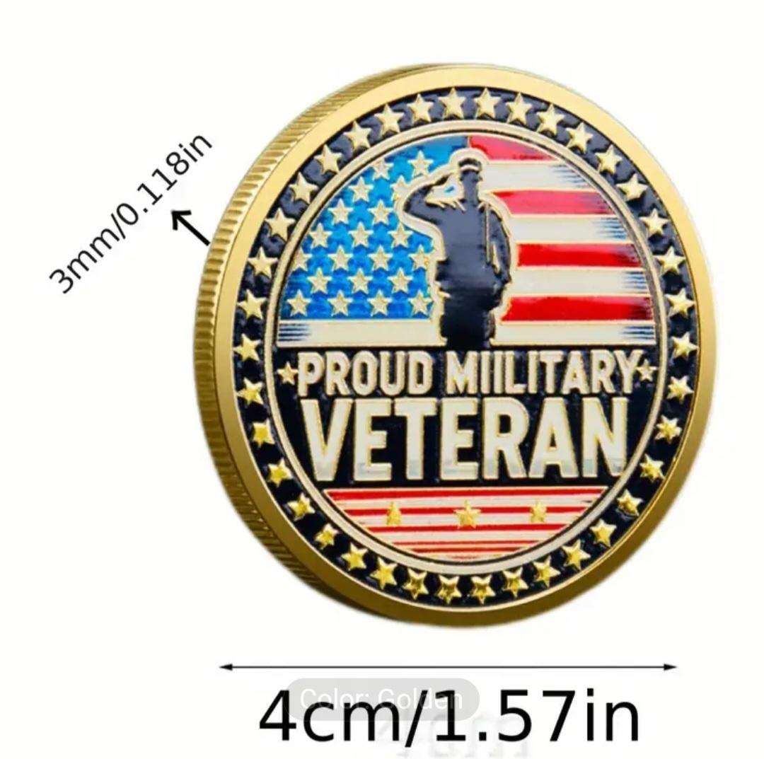 Proud Veteran Military Honor Coin. / Gold Plated / Crown Size Coin/.40mm .