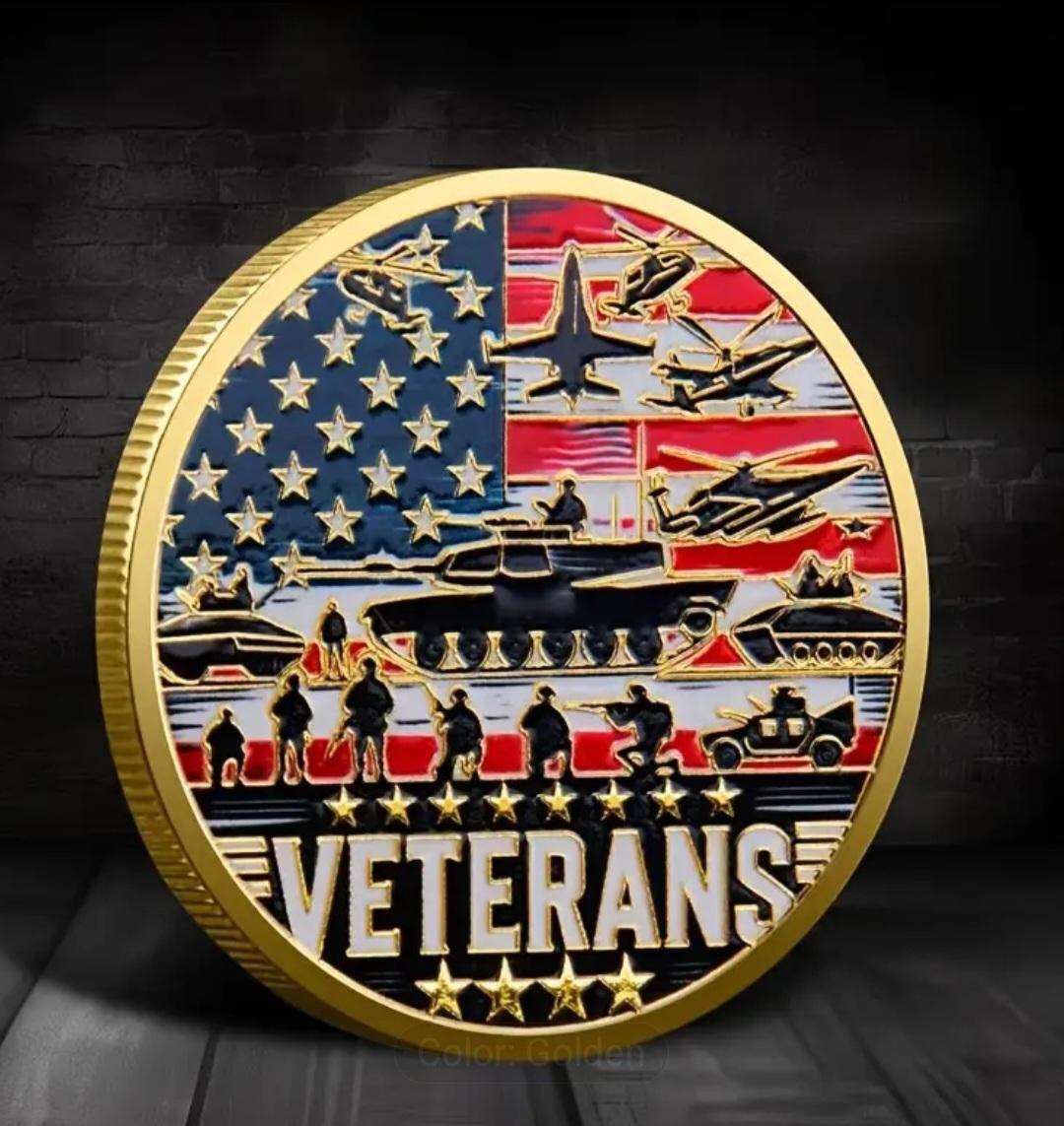 Proud Veteran Military Honor Coin. / Gold Plated / Crown Size Coin/.40mm .
