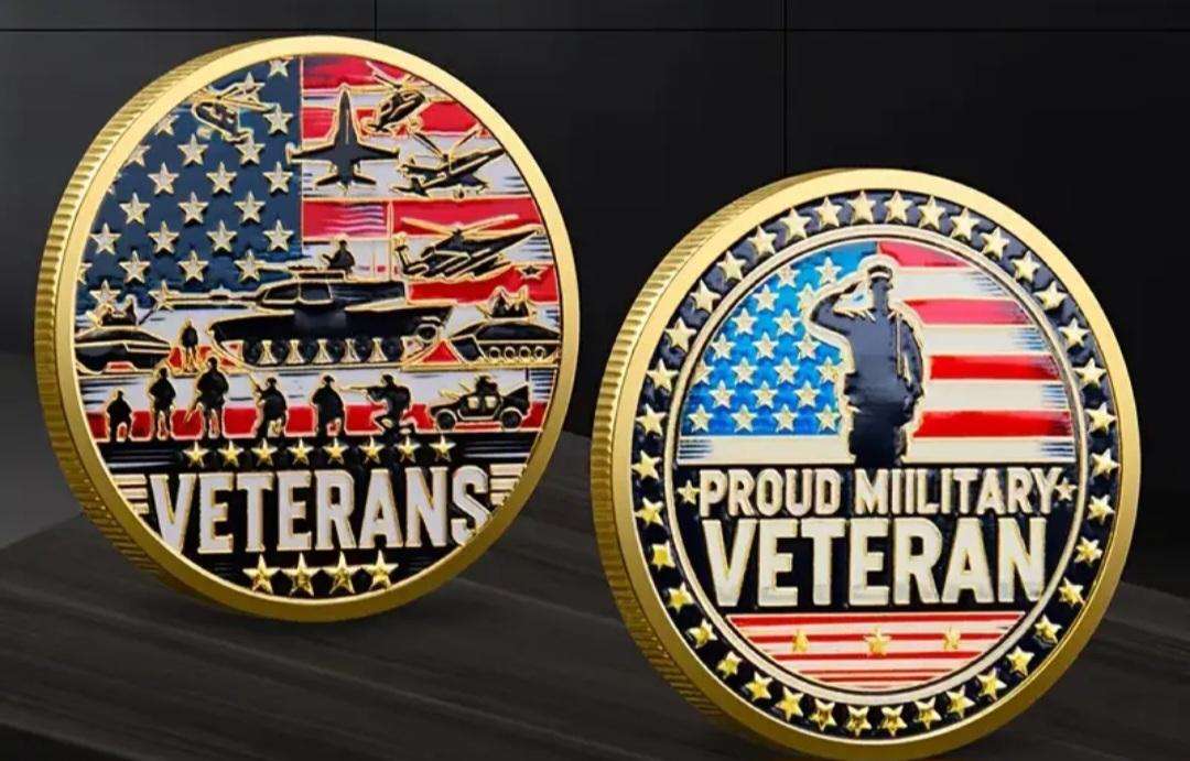 Proud Veteran Military Honor Coin. / Gold Plated / Crown Size Coin/.40mm .