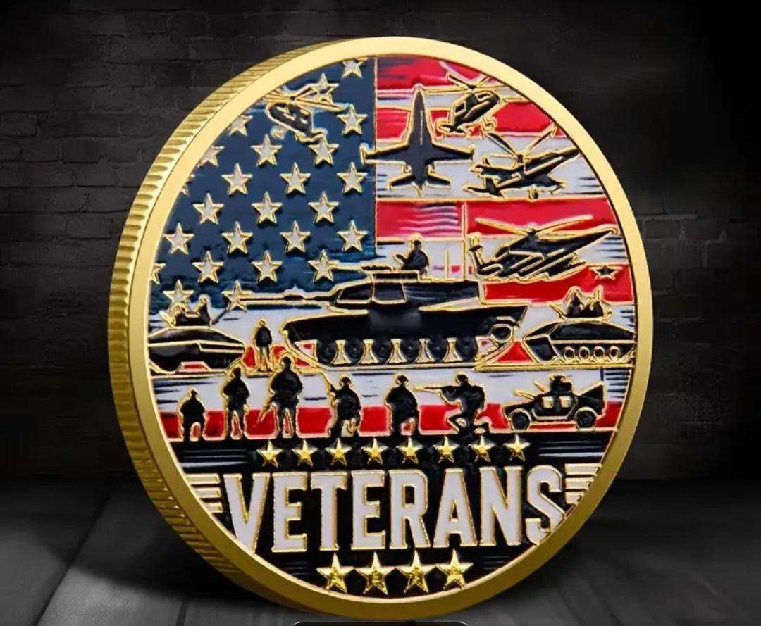 Proud Veteran Military Honor Coin. / Gold Plated / Crown Size Coin/.40mm .