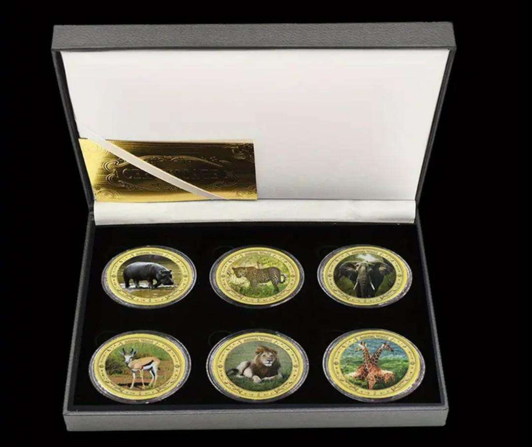 24k gold RMS rare endangered African animal 6pc coin set with certificate in box