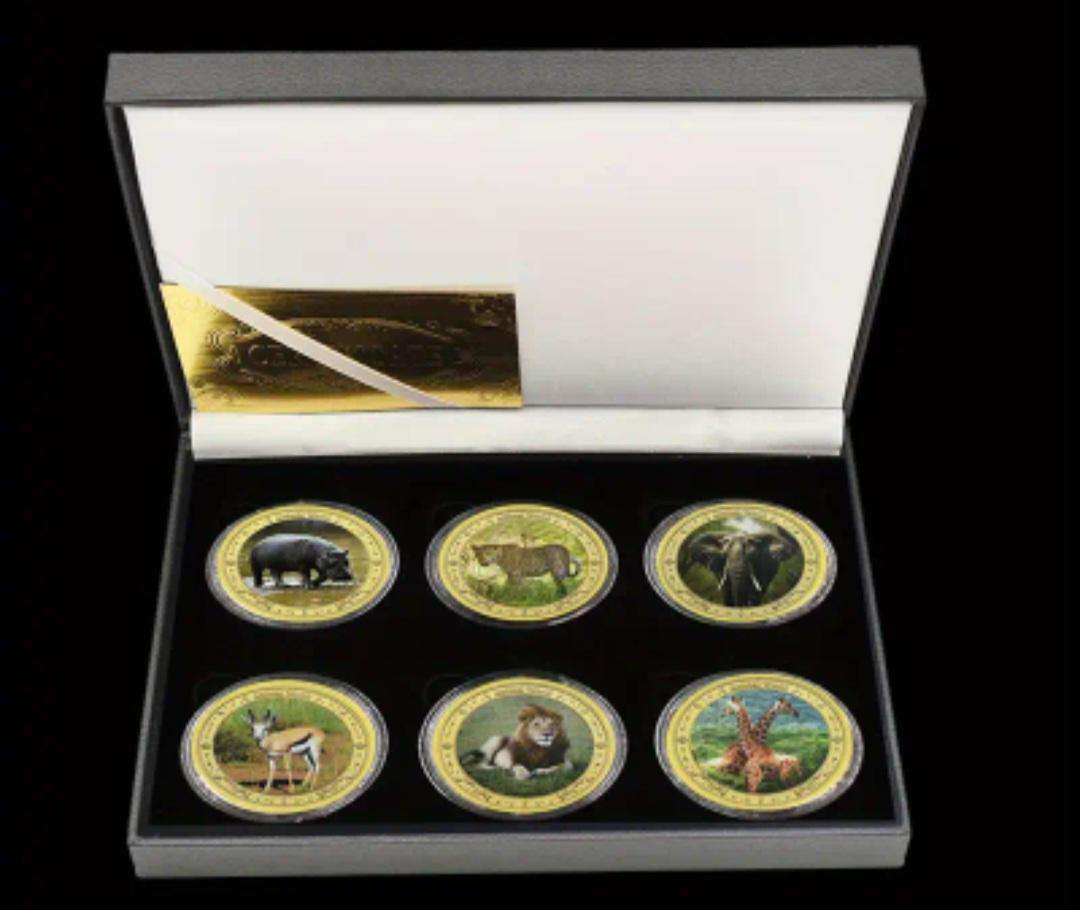 24k gold RMS rare endangered African animal 6pc coin set with certificate in box