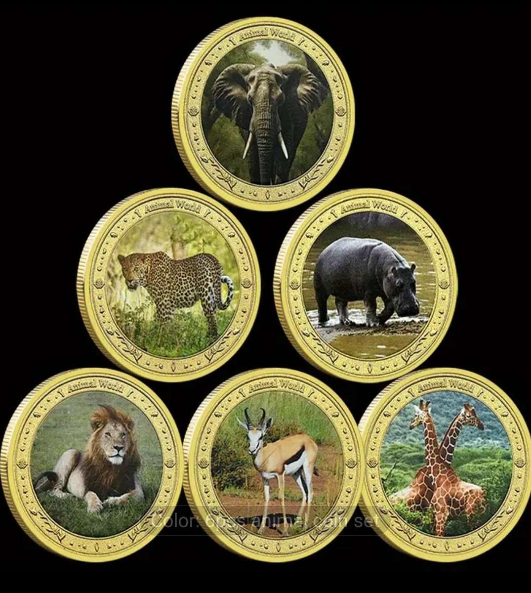 24k gold RMS rare endangered African animal 6pc coin set with certificate in box