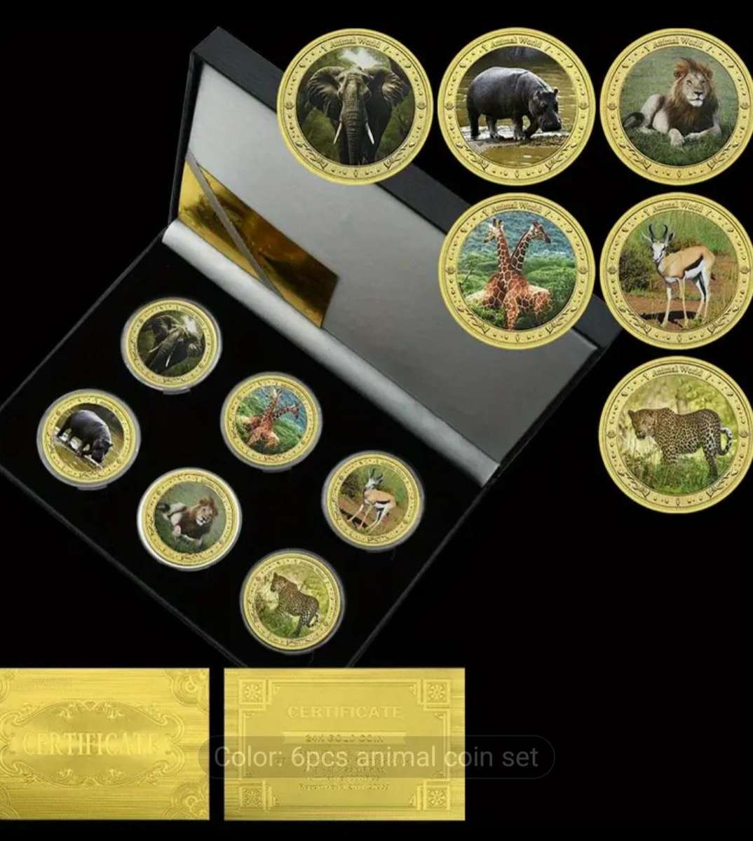 24k gold RMS rare endangered African animal 6pc coin set with certificate in box
