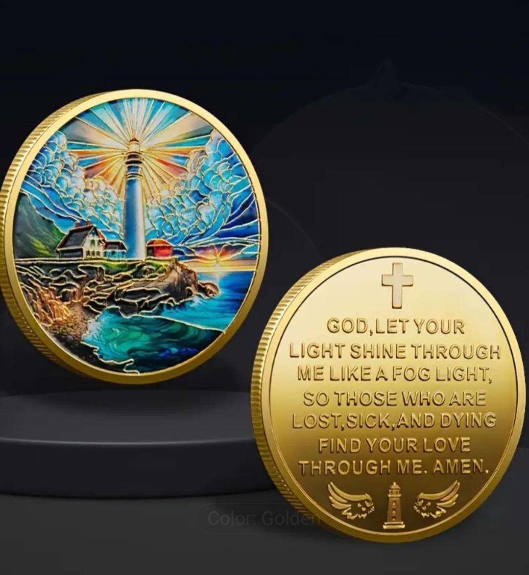 Golden Lighthouse Inspirational Coin.in Capsule "New" Commemorative Coin "