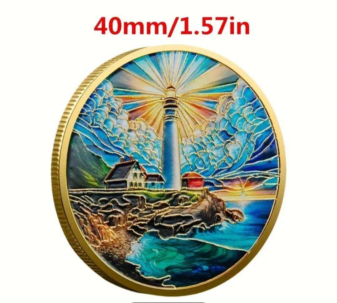 Golden Lighthouse Inspirational Coin.in Capsule "New" Commemorative Coin "