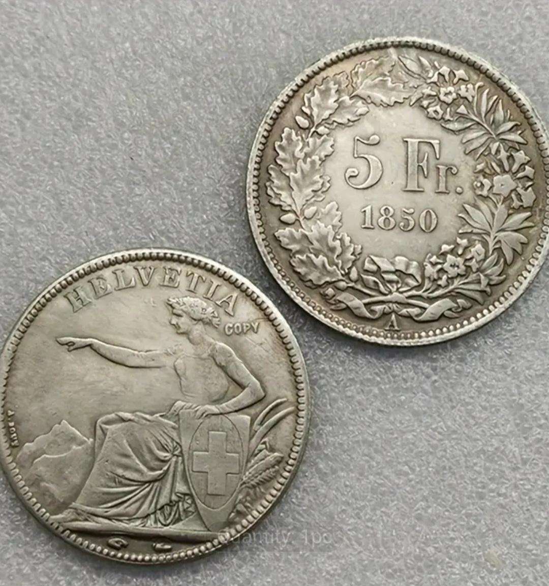 1850 Swiss 5 Frank Commemorative Coin