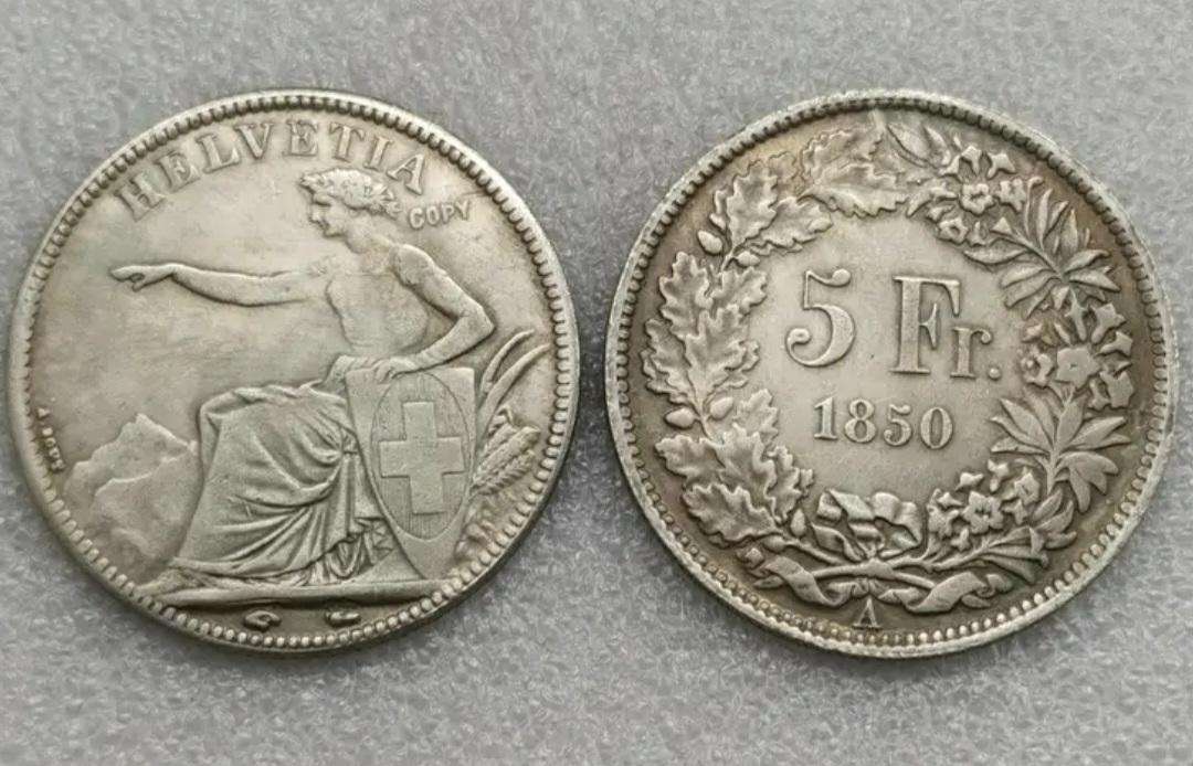 1850 Swiss 5 Frank Commemorative Coin