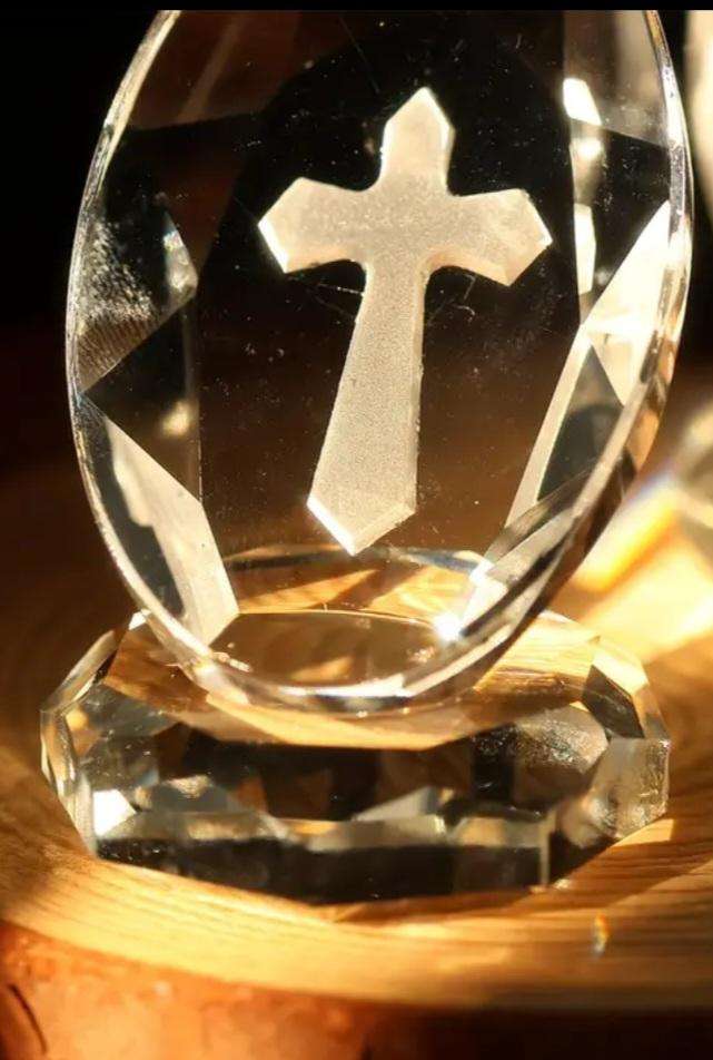 Glass Crystal Cross Ornament in Box
