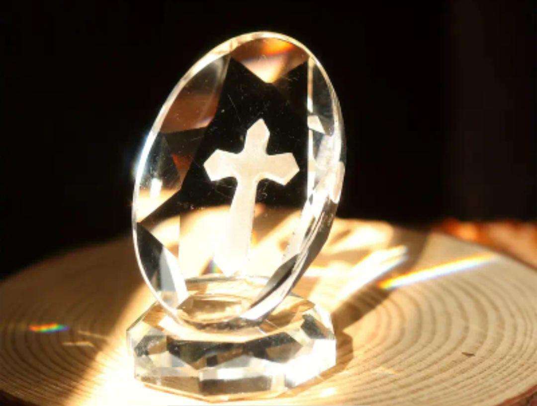 Glass Crystal Cross Ornament in Box