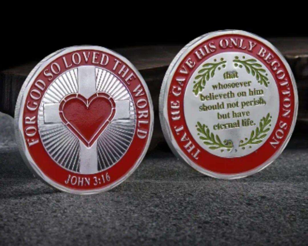 Christian Religious Challenge Coin with Scripture & Cross "John 3:16" "S"