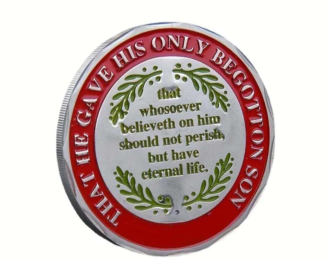 Christian Religious Challenge Coin with Scripture & Cross "John 3:16" "S"