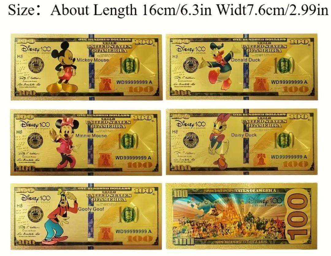 5 Disney 100th Anniversary Highly Collectible Props/Banknotes Disney 100.Commemorative Set.