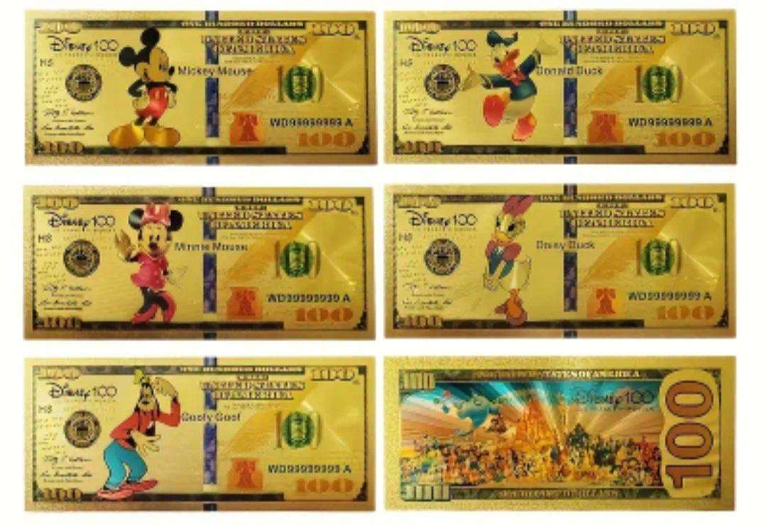 5 Disney 100th Anniversary Highly Collectible Props/Banknotes Disney 100.Commemorative Set.