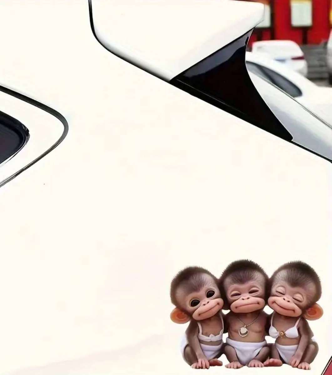 Car Decor  19,5cm x 14,5cm  The 3 Cute Monkey's  Car / Laptop Sticker.