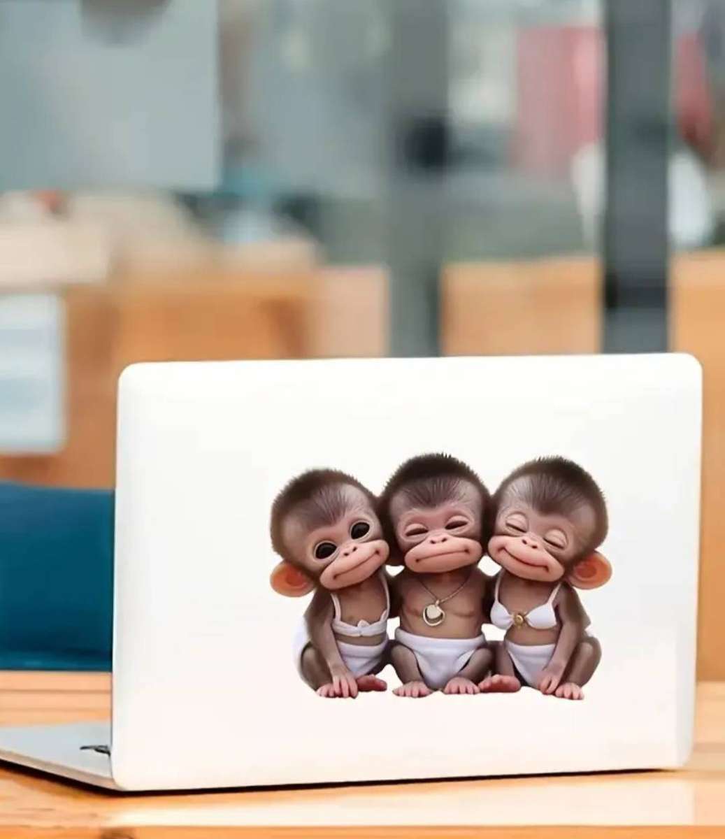 Car Decor  19,5cm x 14,5cm  The 3 Cute Monkey's  Car / Laptop Sticker.