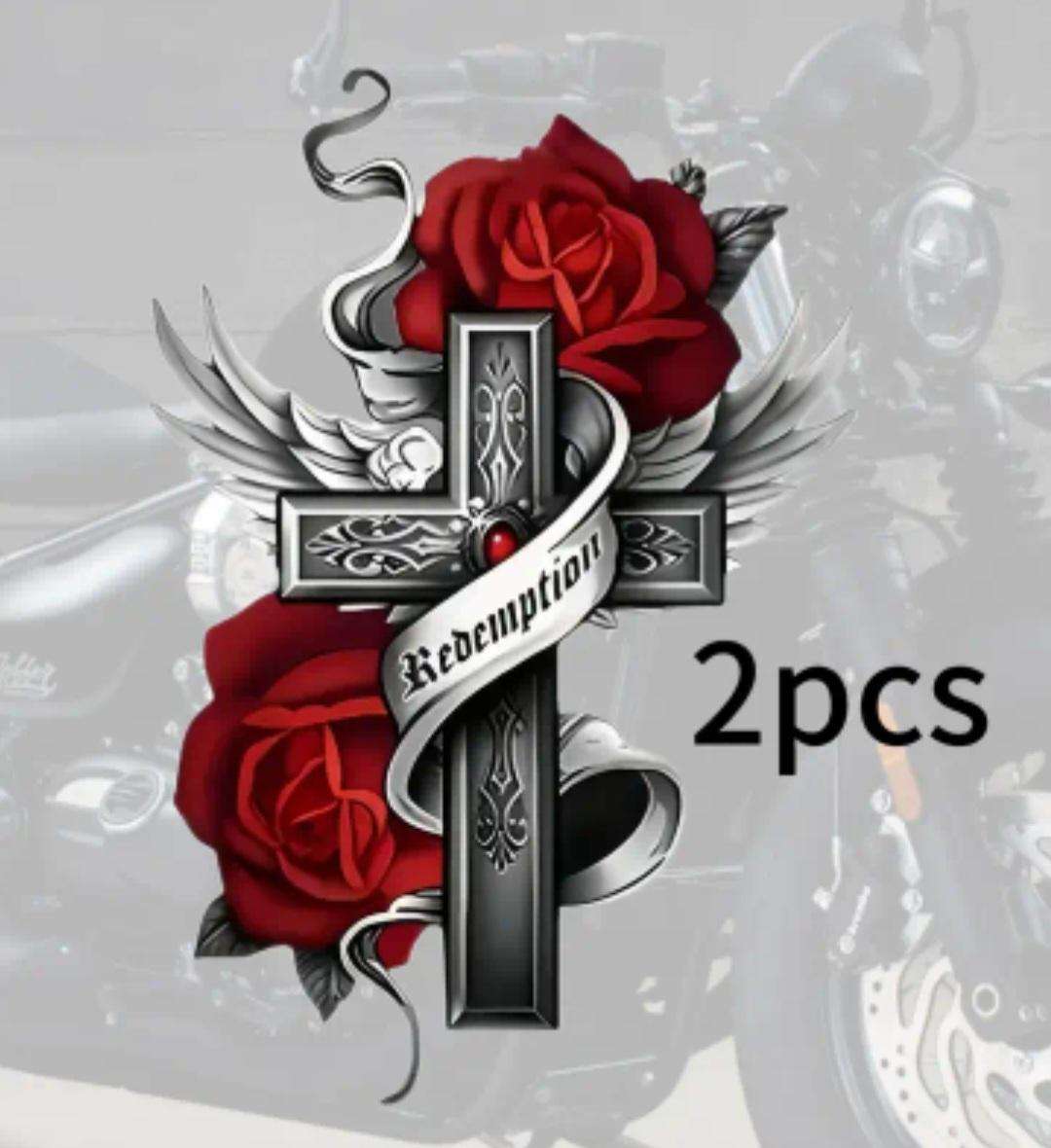 Redemption Cross & Angle Wing's  Vinyl Decal Sticker with Roses "Waterproof" 19,5cm x 15cm New