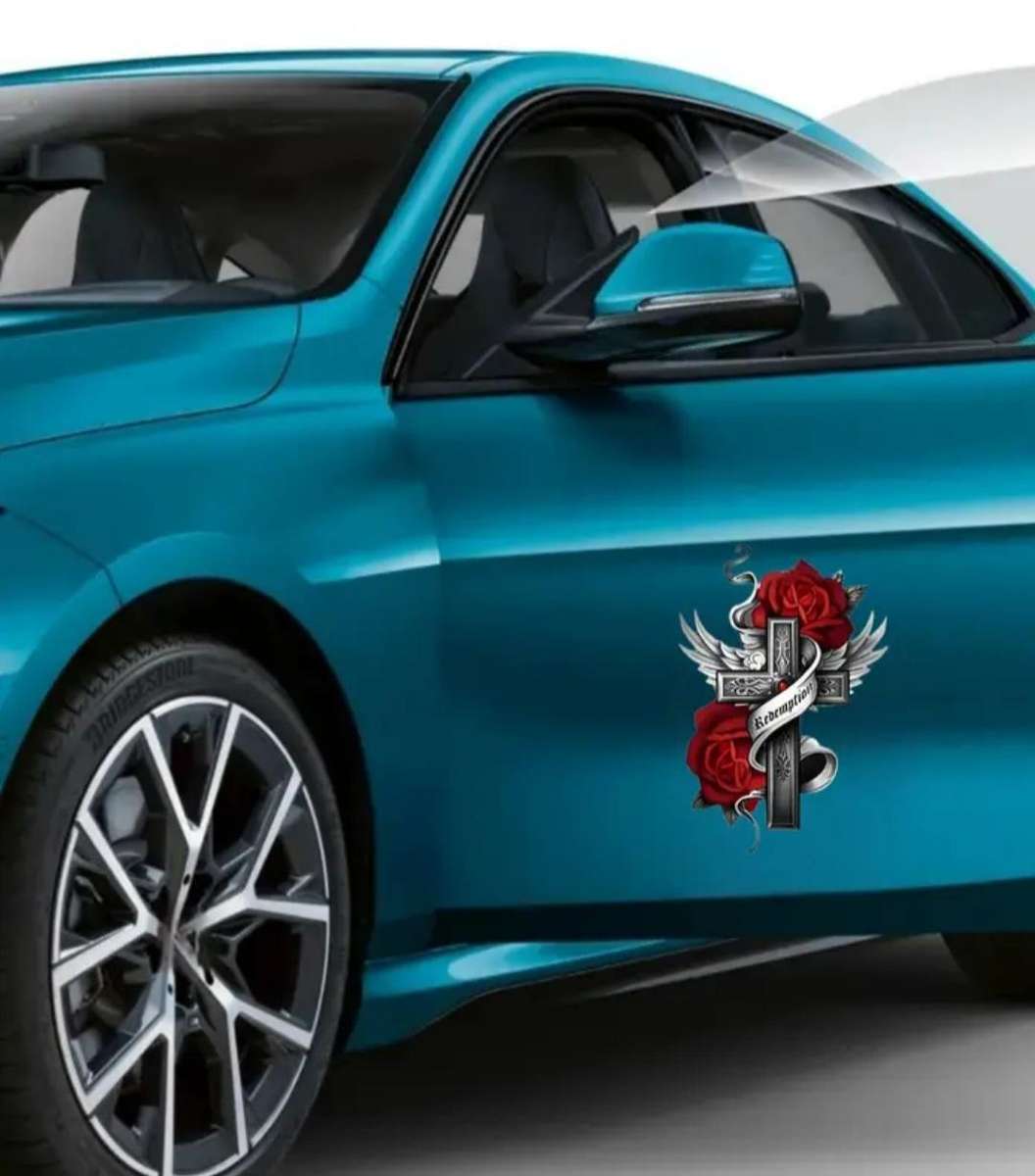 Redemption Cross & Angle Wing's  Vinyl Decal Sticker with Roses "Waterproof" 19,5cm x 15cm New