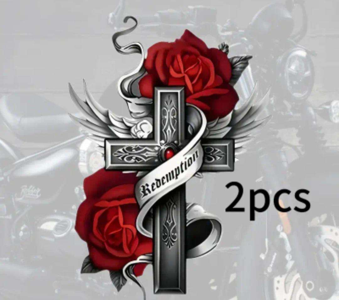 Redemption Cross & Angle Wing's  Vinyl Decal Sticker with Roses "Waterproof" 19,5cm x 15cm New