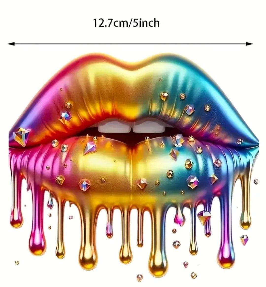 6 Inch Glossy Rainbow Lips & Sparkling Diamonds Vinyl Decal Sticker