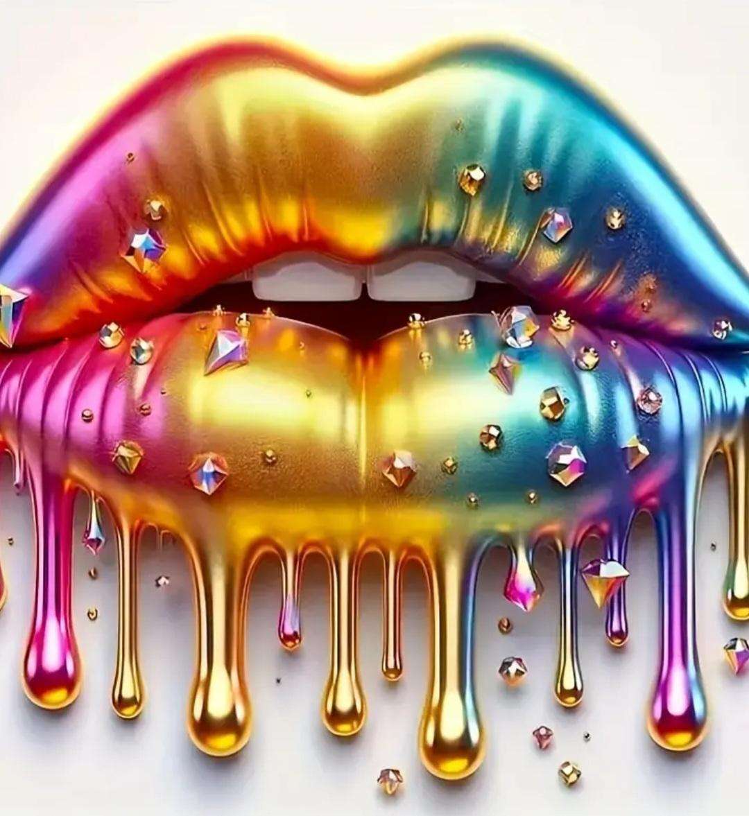 6 Inch Glossy Rainbow Lips & Sparkling Diamonds Vinyl Decal Sticker