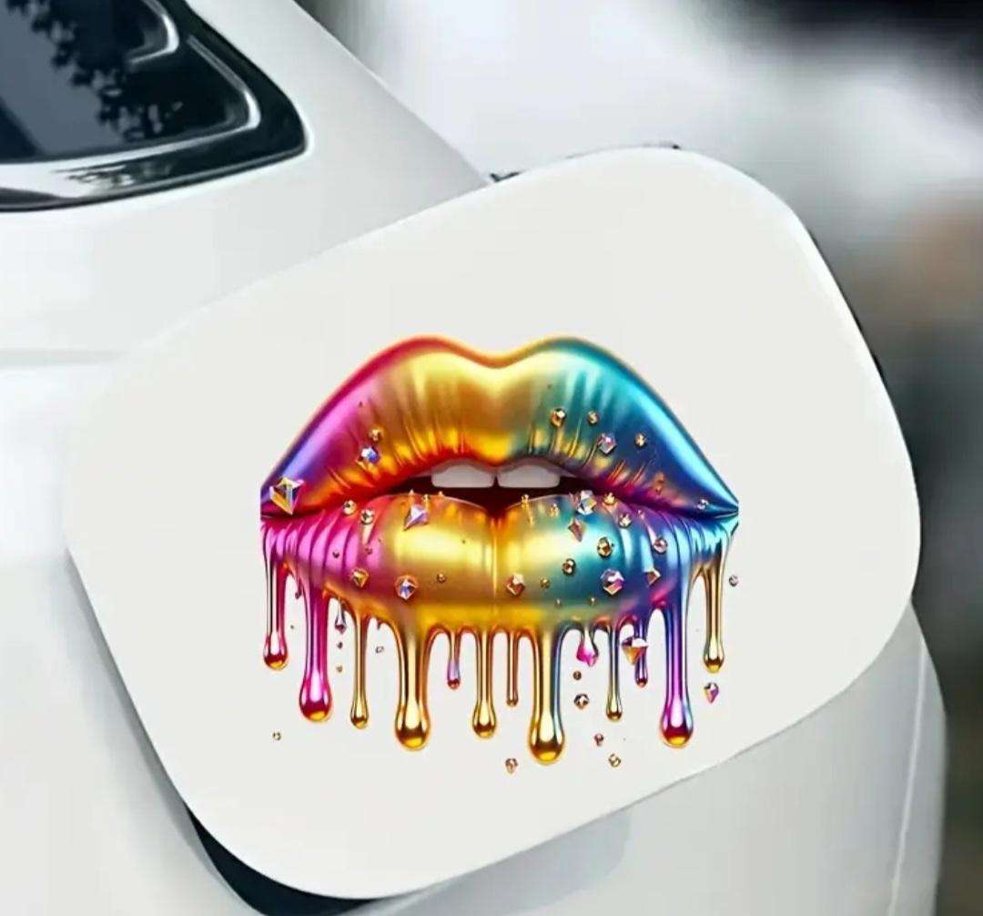6 Inch Glossy Rainbow Lips & Sparkling Diamonds Vinyl Decal Sticker
