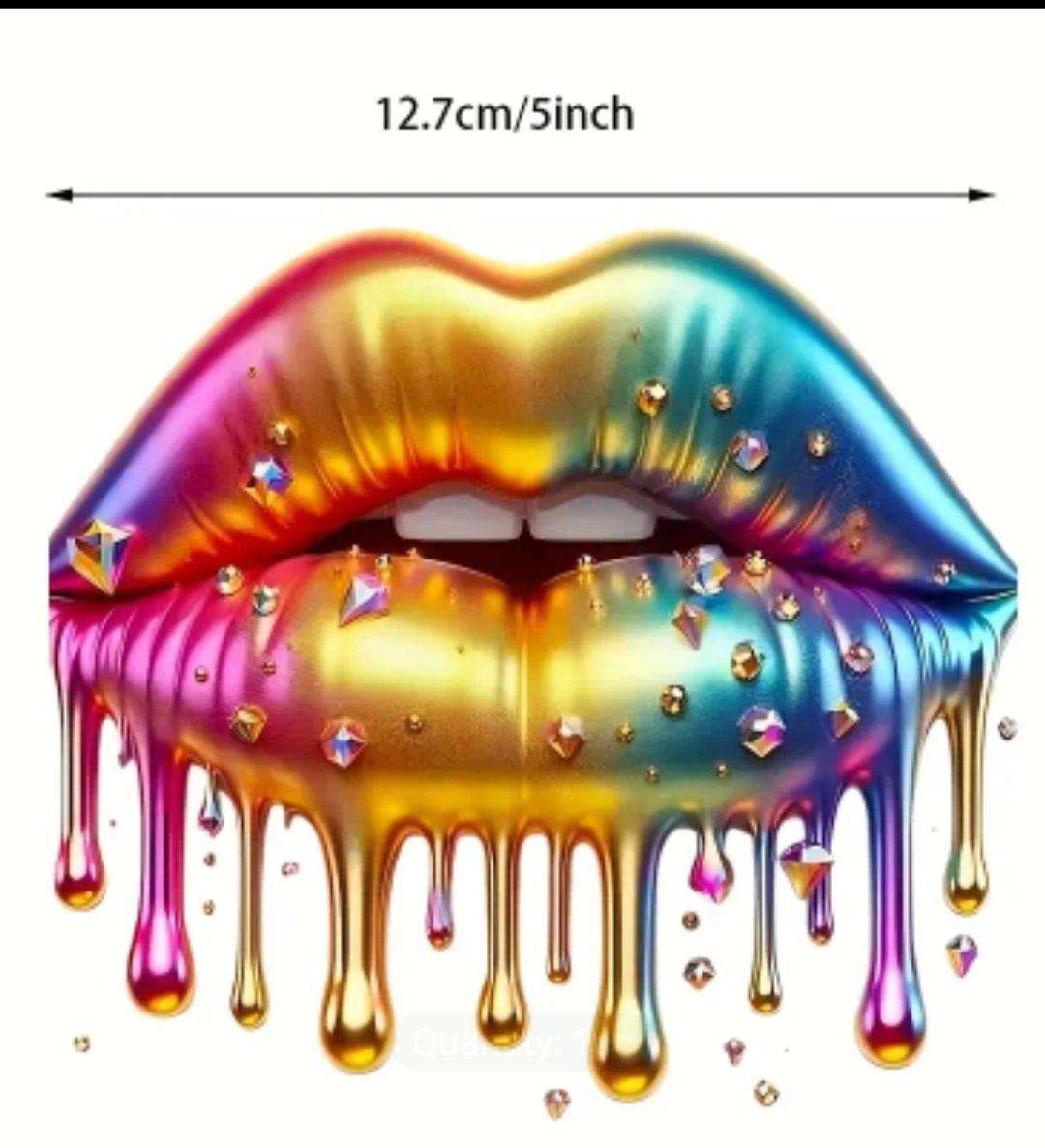 6 Inch Glossy Rainbow Lips & Sparkling Diamonds Vinyl Decal Sticker