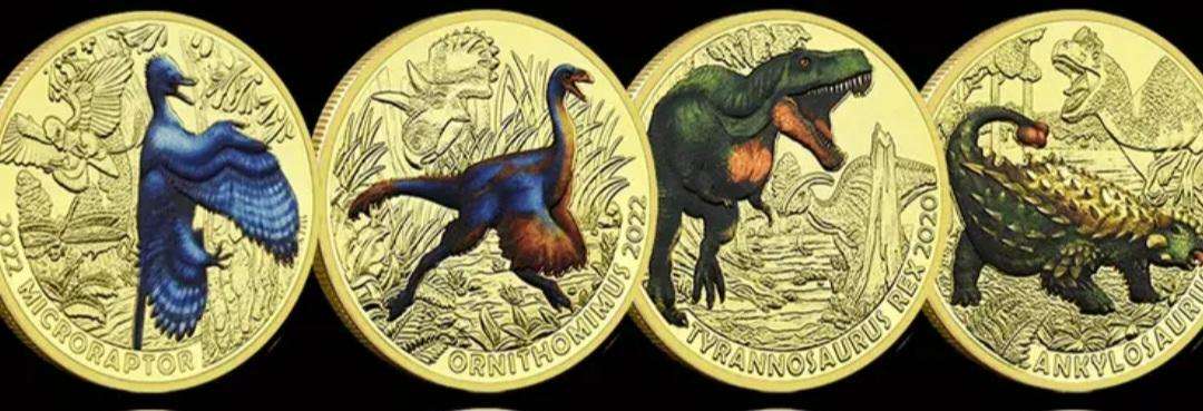 12 Jurassic Dinosaurs Age-Animals Gold Plated Commemorative Coin Set. 12 Unique Vintage Designs New